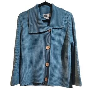 Habitat Clothes to Lve in Cotton Cardigan Sweater Chunky Knit Blue Buttons Artsy